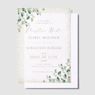 Gold Frame Greenery Nuestra Boda Spanish Wedding Pergament Einladungen
