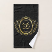 Gold Frame Monogram Black Damask Hintergrund Badhandtuch Set (Handtuch)