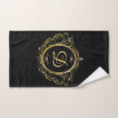 Gold Frame Monogram Black Damask Hintergrund Badhandtuch Set (Handtuch)