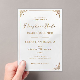 Gold Frame Motif Nuestra Boda Spanish Wedding Acryleinladungen