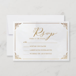 Gold Frame Motif Nuestra Boda Spanish Wedding RSVP Einladung
