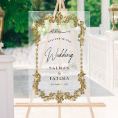Gold Frame Muslim Wedding Welcome Frosted Acrylschild