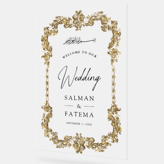 Gold Frame Muslim Wedding Welcome Frosted Acrylschild (Winkel)