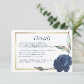 Gold Frame Navy Blue Rose Hochzeitskarte Einladung (Stehend Vorderseite)