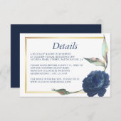 Gold Frame Navy Blue Rose Hochzeitskarte Einladung (Vorne/Hinten)