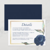Gold Frame Navy Blue Rose Hochzeitskarte Einladung (Vorne/Hinten)