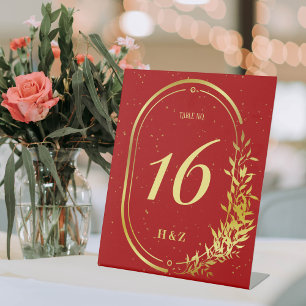 Gold Frame Red Wedding Table Number Sockelschild