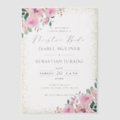 Gold Frame Rosa Floral Nuestra Boda Spanisch Pergament Einladungen (Vorderseite)