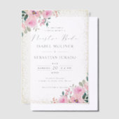 Gold Frame Rosa Floral Nuestra Boda Spanisch Pergament Einladungen (Versetzt)