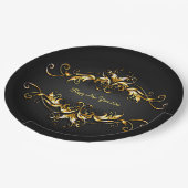 Gold Frame Scroll Frohes Neues Jahr 20xx Text 9" Pappteller (Schrägansicht)