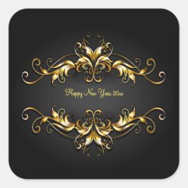 Gold Frame Scroll Frohes Neues Jahr 20xx Text Quadratischer Aufkleber