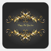 Gold Frame Scroll Frohes Neues Jahr 20xx Text Quadratischer Aufkleber (Vorderseite)
