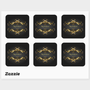 Gold Frame Scroll Frohes Neues Jahr 20xx Text Quadratischer Aufkleber