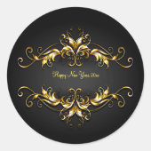 Gold Frame Scroll Frohes Neues Jahr 20xx Text Runder Aufkleber (Vorderseite)