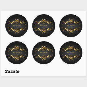 Gold Frame Scroll Frohes Neues Jahr 20xx Text Runder Aufkleber