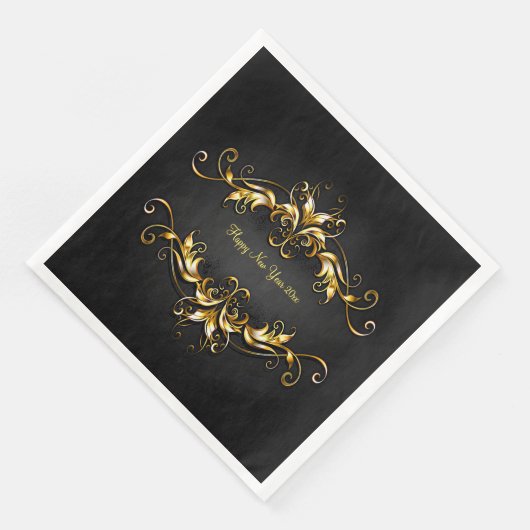 Gold Frame Scroll Frohes Neues Jahr 20xx Text Serviette (Ecke)