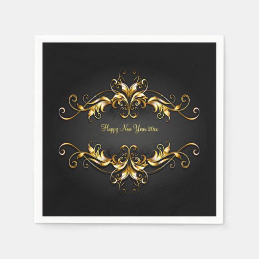 Gold Frame Scroll Frohes Neues Jahr 20xx Text Serviette (Vorderseite)