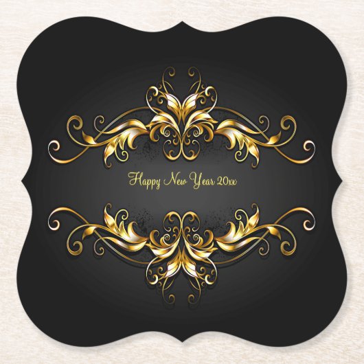 Gold Frame Scroll Frohes Neues Jahr 20xx Text Untersetzer (Vorderseite)