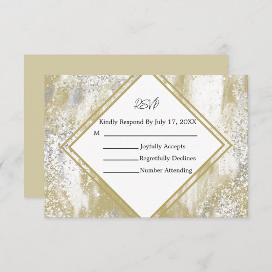 Gold Frame Silver & Gold Spritzers Response Card RSVP Karte (Vorne/Hinten)