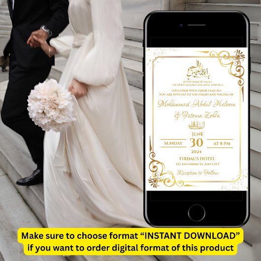 Gold Frame Simple Elegante Modern Nikah Walima Einladung