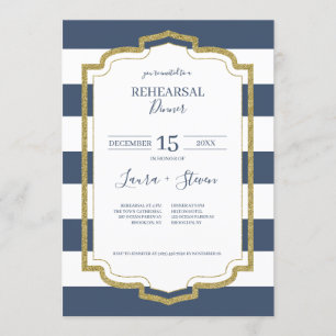 Gold Frame und Navy Stripes Probe Abendessen Einladung