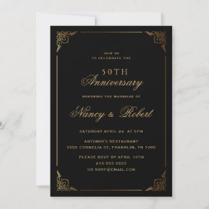 Gold Frame Verziert Black 50. Hochzeitstag Einladung