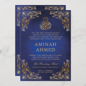 Gold Frame Verziert Blue Islama Aqiqa Aqeeqa Baby Einladung (Vorne/Hinten)