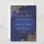 Gold Frame Verziert Blue Nuestra Boda Spanisch Einladung (Vorderseite)
