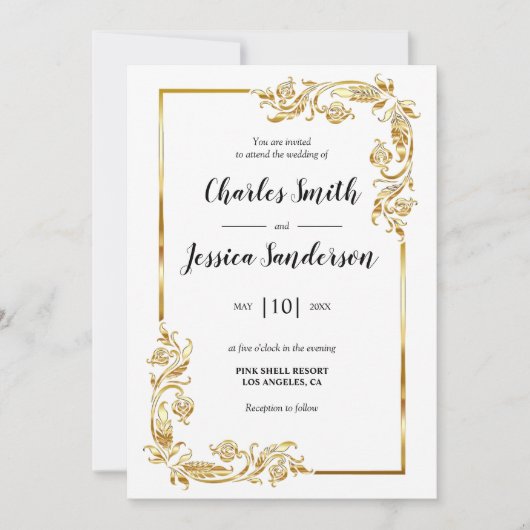 Gold Frame Wedding Invitation Einladung (Vorderseite)