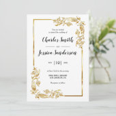Gold Frame Wedding Invitation Einladung (Stehend Vorderseite)