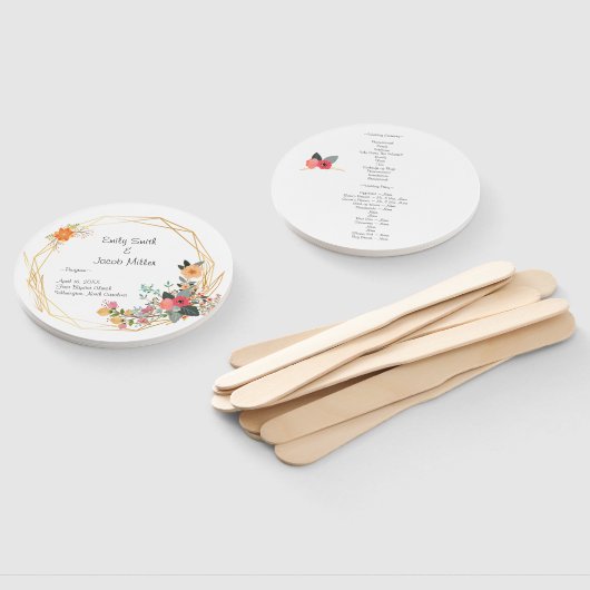 Gold Frame Wedding Program Fan Fächer (Non-assembled)