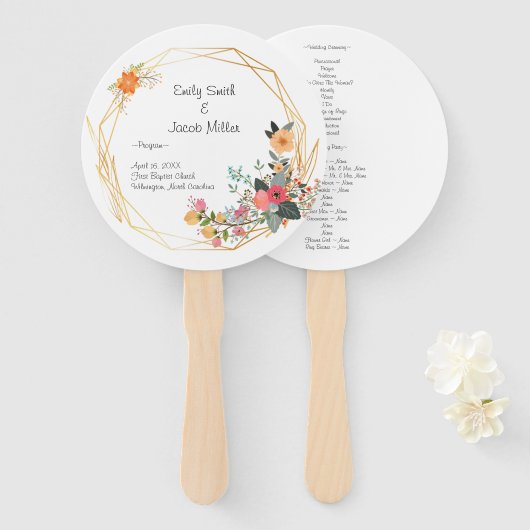 Gold Frame Wedding Program Fan Fächer (Vorne und Hinten)