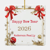 Gold Frame with custom Photo Family new year 2026 Keramikornament (Rückseite)