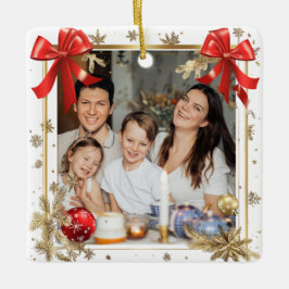 Gold Frame with custom Photo Family new year 2026 Keramikornament