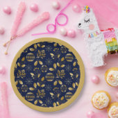 Gold Framed Blue Gold Holiday Pattern Pappteller (Party)