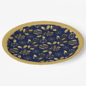 Gold Framed Blue Gold Holiday Pattern Pappteller (Schrägansicht)