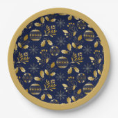 Gold Framed Blue Gold Holiday Pattern Pappteller (Vorderseite)