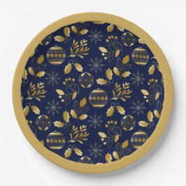 Gold Framed Blue Gold Holiday Pattern Pappteller