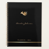 Gold French Horn Elegant Music 2026 Jährlicher Pla Planer (Vorderseite)