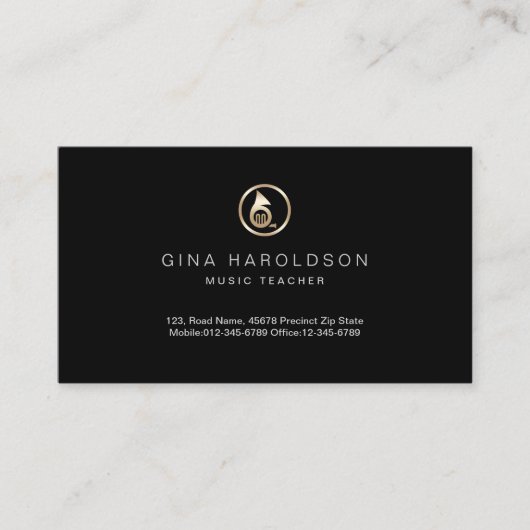 Gold French Horn Icon Music Teacher Business Card Visitenkarte (Vorderseite)