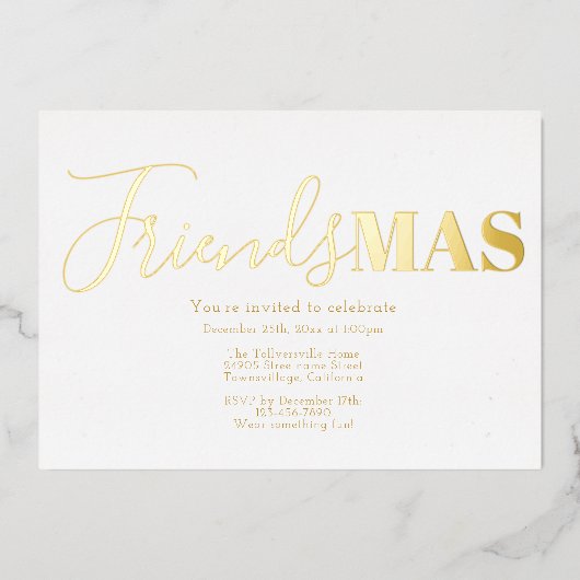Gold Friendsmas Christmas Folieneinladung (Vorderseite)