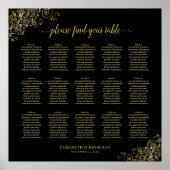 Gold Frills 15 Table Wedding Seating Chart Black Poster (Vorne)