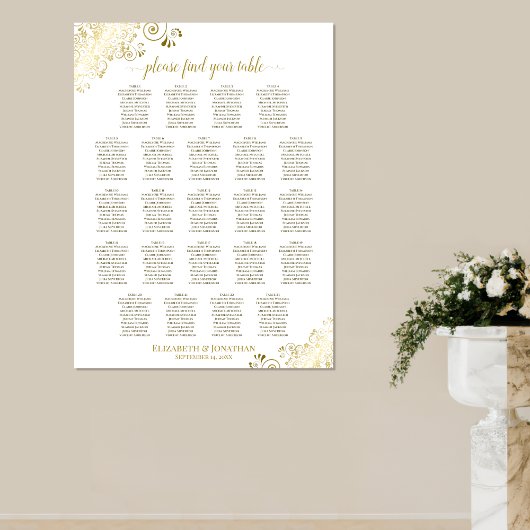 Gold Frills 23 Tabelle Weißes Seating Chart Poster