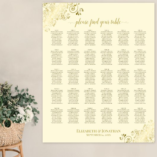 Gold Frills 30 Table Seating Chart Cream Poster