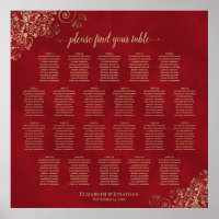 Gold Frills auf Red 22 Table Seating Chart