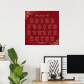 Gold Frills auf Red 22 Table Seating Chart Poster (Heimbüro)