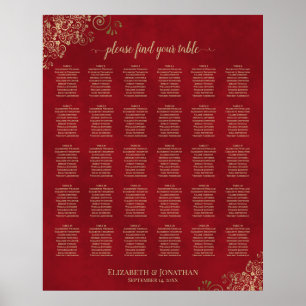 Gold Frills auf Red 30 Table Seating Chart Poster