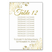 Gold Frills auf weißem elegantem Hochzeitsdiagramm Tischnummer (Rückseite)