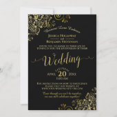 Gold Frills Black Virtual Wedding Livestream Einladung (Vorderseite)
