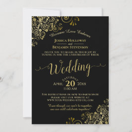 Gold Frills Black Virtual Wedding Livestream Einladung